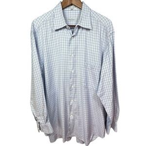 Salvatore Ferragamo‎ Mens Dress Shirt Plaid Checkered Blue Size L Runs Big